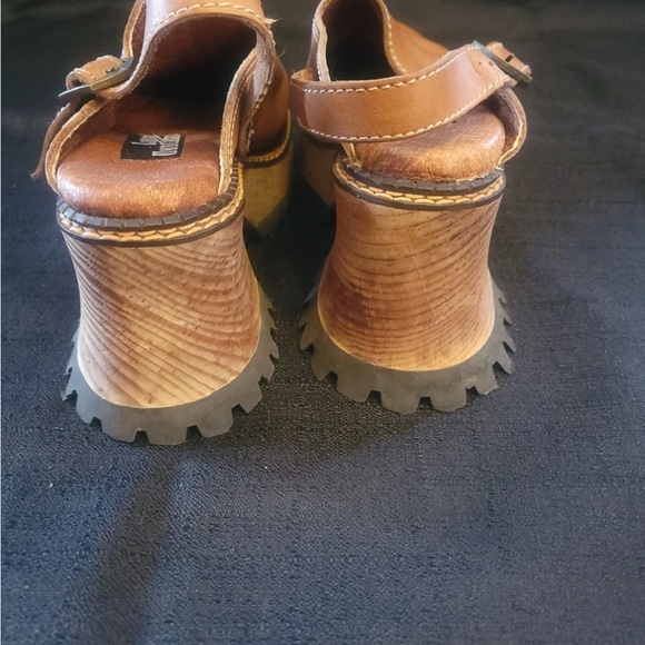 Rare vintage London Underground Tan Leather Platform Clogs - Picture 4 of 8